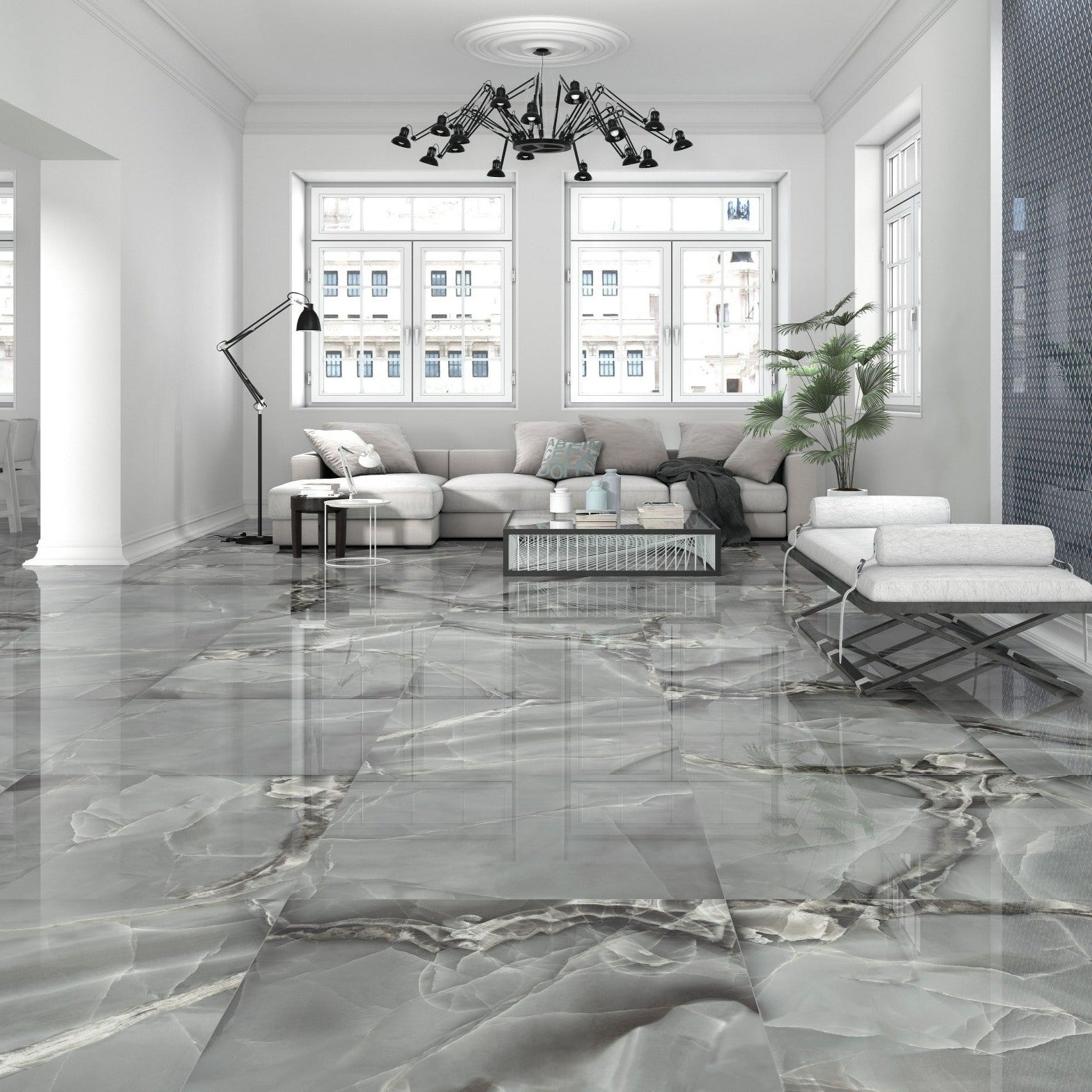 Dune Selene Dark Onyx Marble Effect Porcelain Tile 90x90cm