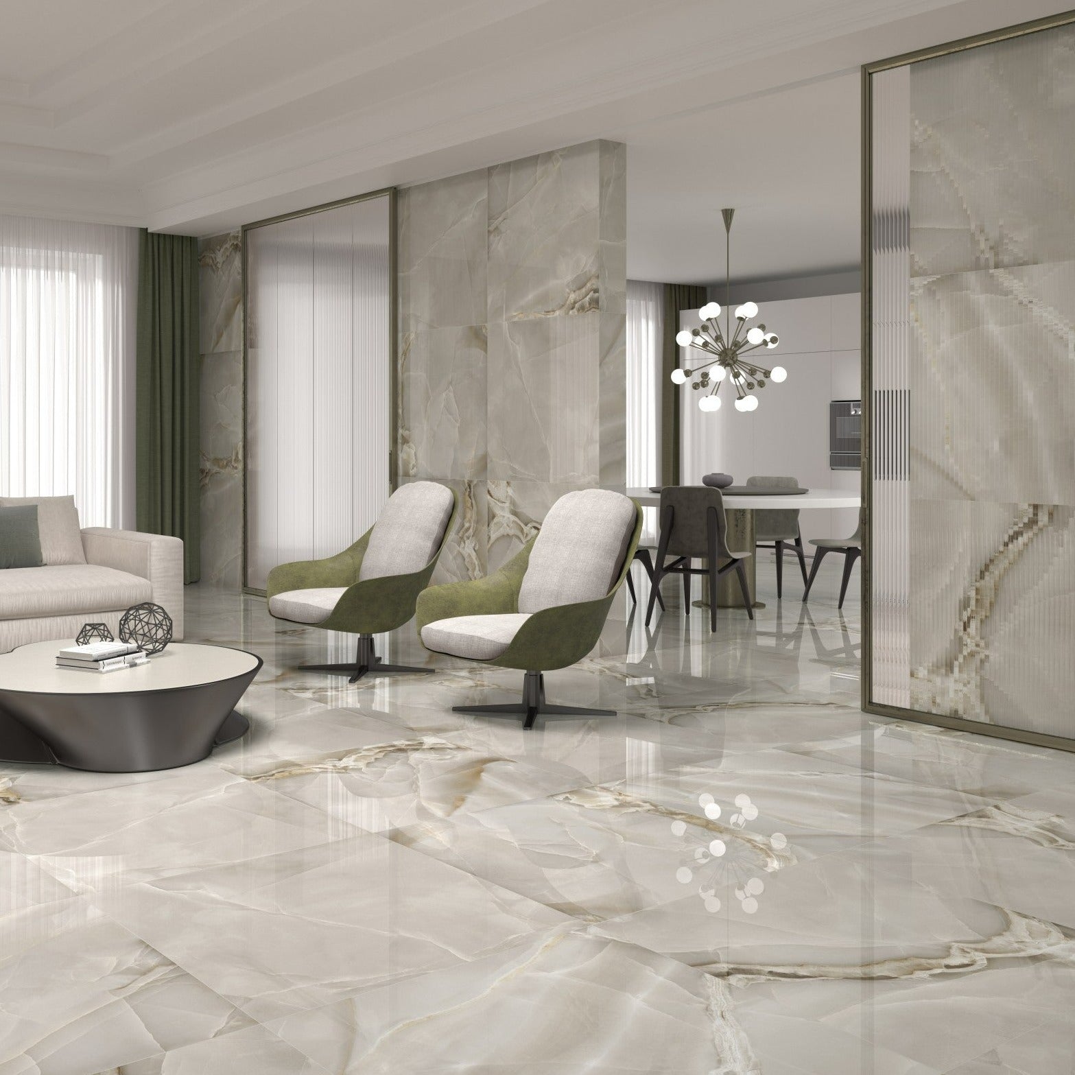 Dune Selene Cappuccino Onyx Marble Effect Porcelain Tile 90x90cm