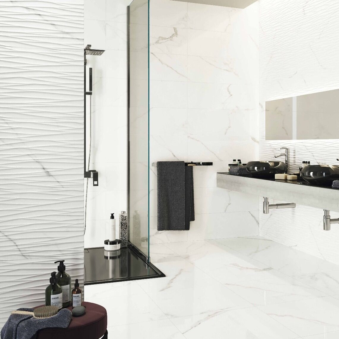 Serenity Gloss Ceramic Wall Decor Marble Effect Tile 30x90cm