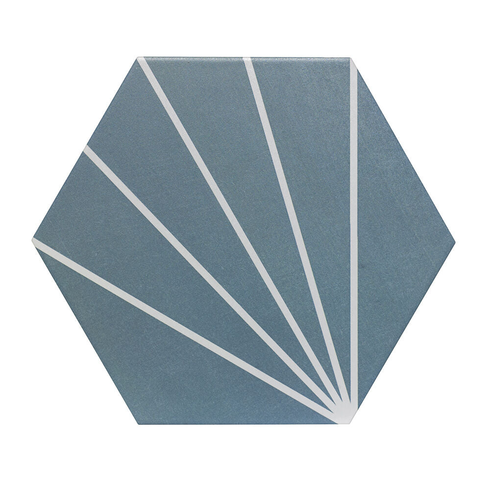 Sunburst Sea Blue Matt Hexagon Glazed Porcelain Wall and Floor Tile 23.2x26.7cm