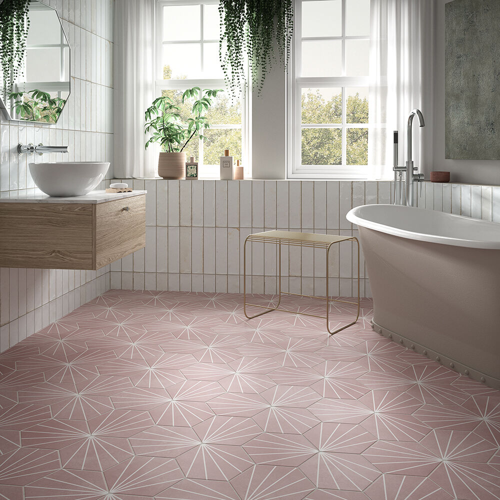 Sunburst Rose Matt Hexagon Glazed Porcelain Wall and Floor Tile 23.2x26.7cm