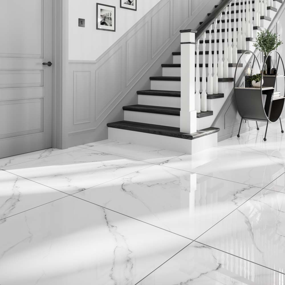 Statuario Super White Marble Effect Glazed Porcelain Tile 80x80cm