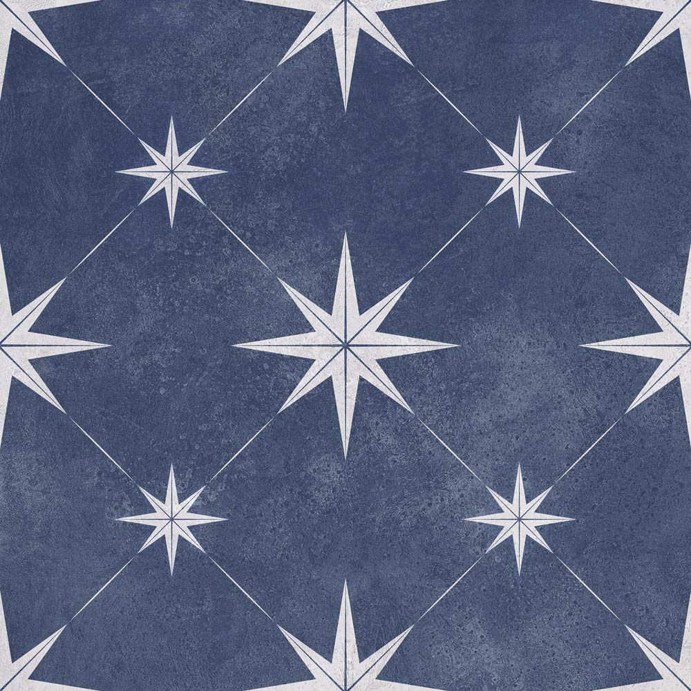 Vincent Navy Blue Patterned Vitrified Ceramic Wall and Floor Tile 33.5x33.5cm