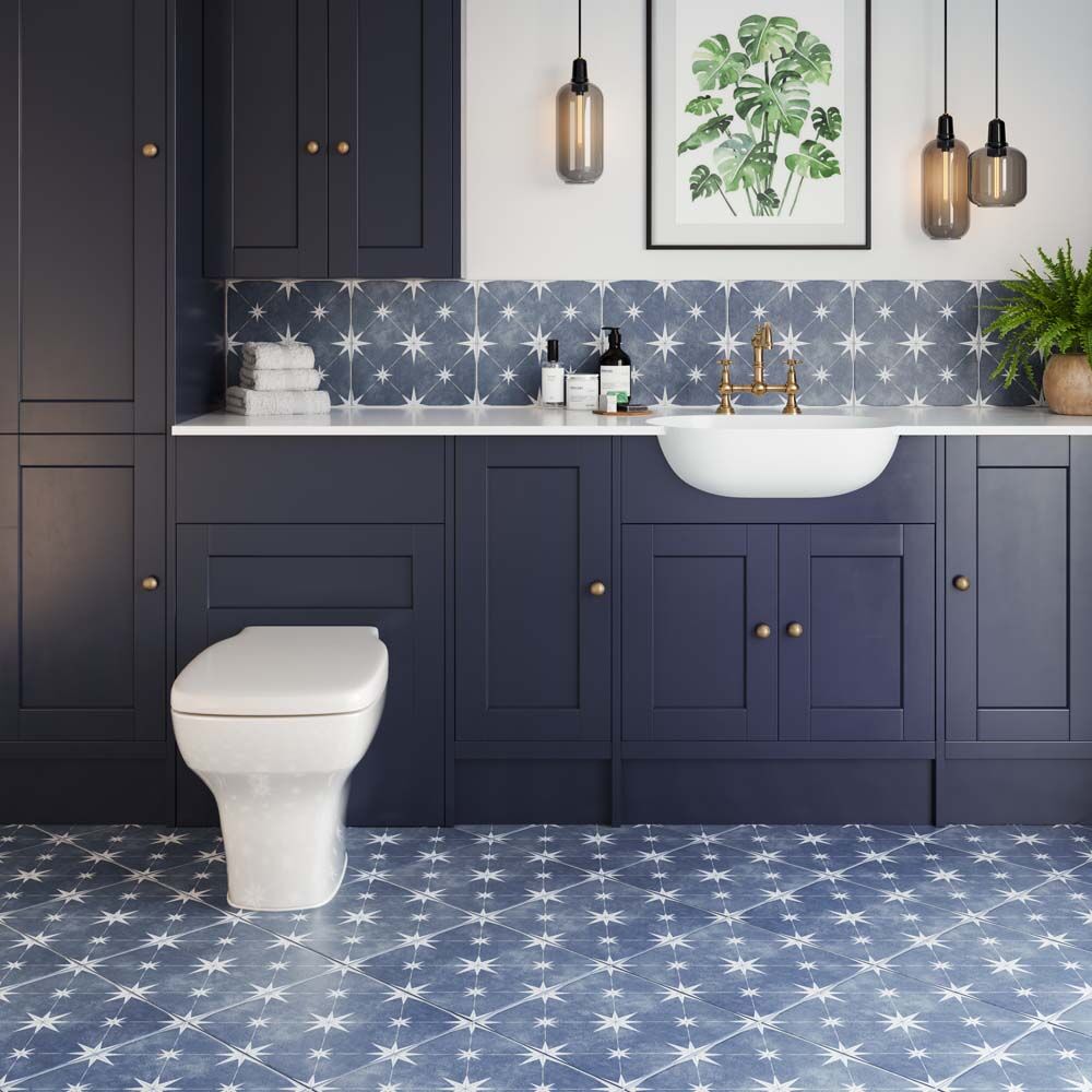 Vincent Navy Blue Patterned Vitrified Ceramic Wall and Floor Tile 33.5x33.5cm
