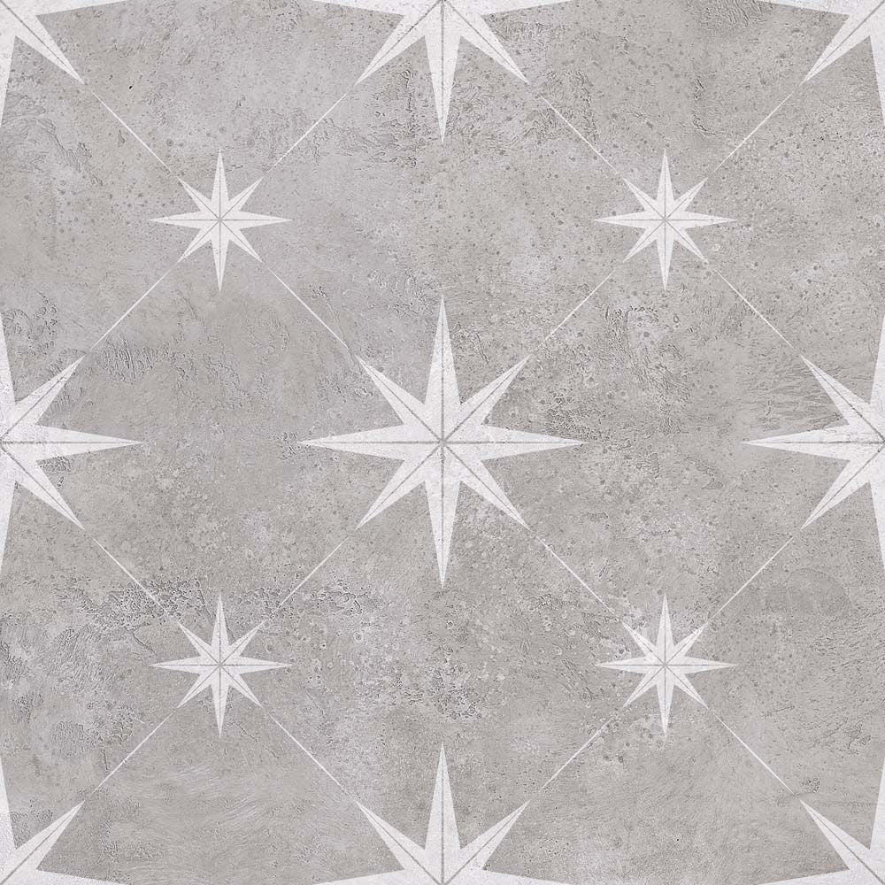 Vincent Grey Patterned Vitrified Ceramic Wall and Floor Tile 33.5x33.5cm