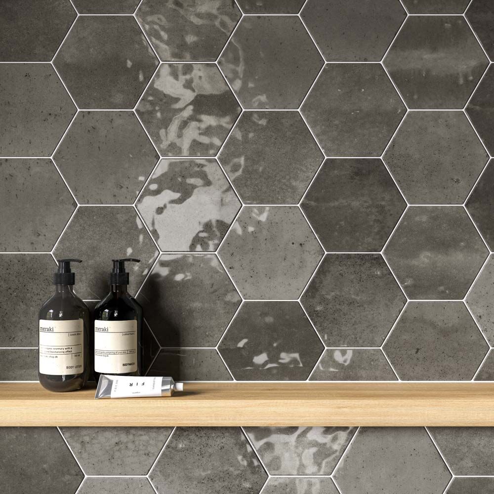 Hope Ash Hexagon Gloss Ceramic Wall Tiles 15x17.3cm