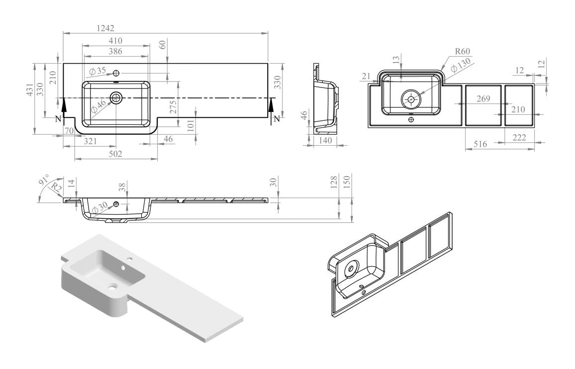 Unico 1242mm Basin & WC Unit Pack - Matt White