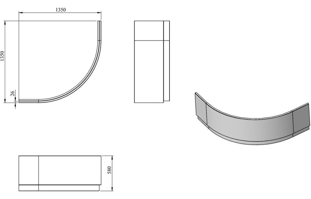 1350mm Standard Corner Bath Panel-Panels-DIBP0274-