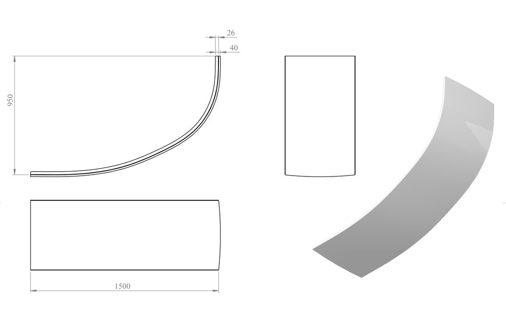 1500mm Offset Corner Bath Panel-Panels-DIBP0272-