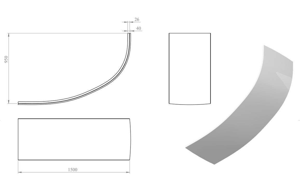 1500mm Offset Corner Bath Panel-Panels-DIBP0272-