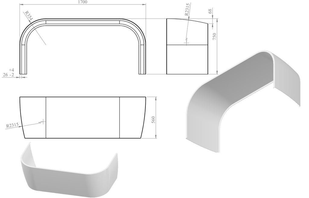 1700mm Back To Wall Bath Panel-Panels-DIBP0270-
