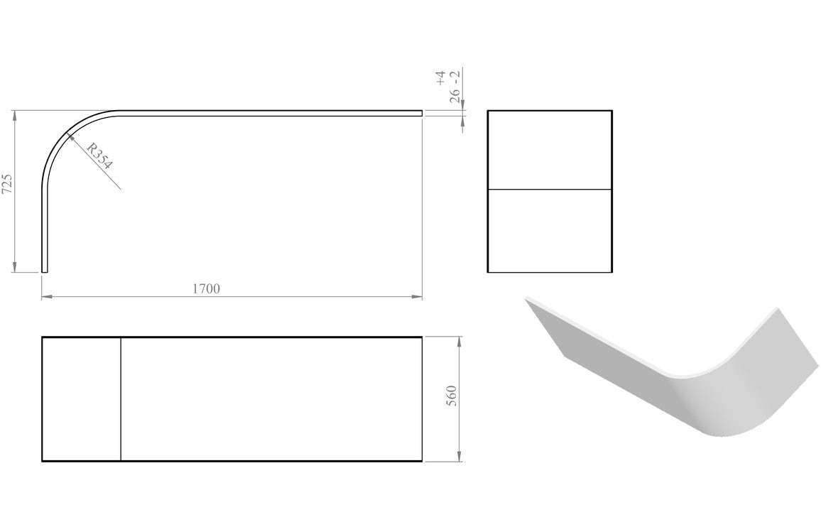 1700mm J Shape Bath Panel-Panels-DIBP0268-