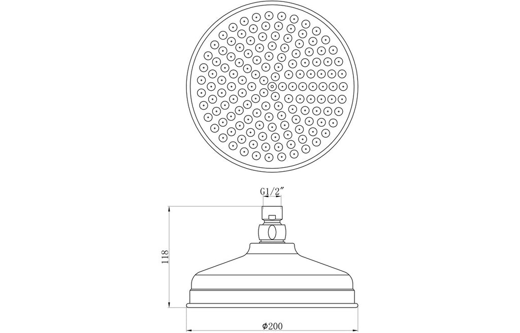 200mm Round Traditional Showerhead - Chrome-Shower Heads-DICM0652-