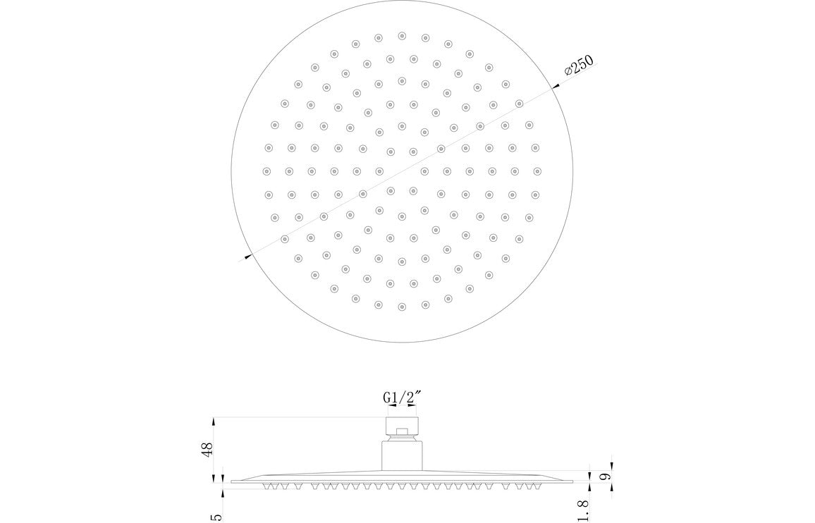 250mm Round Showerhead - Brushed Brass-Shower Heads-DICM0700-