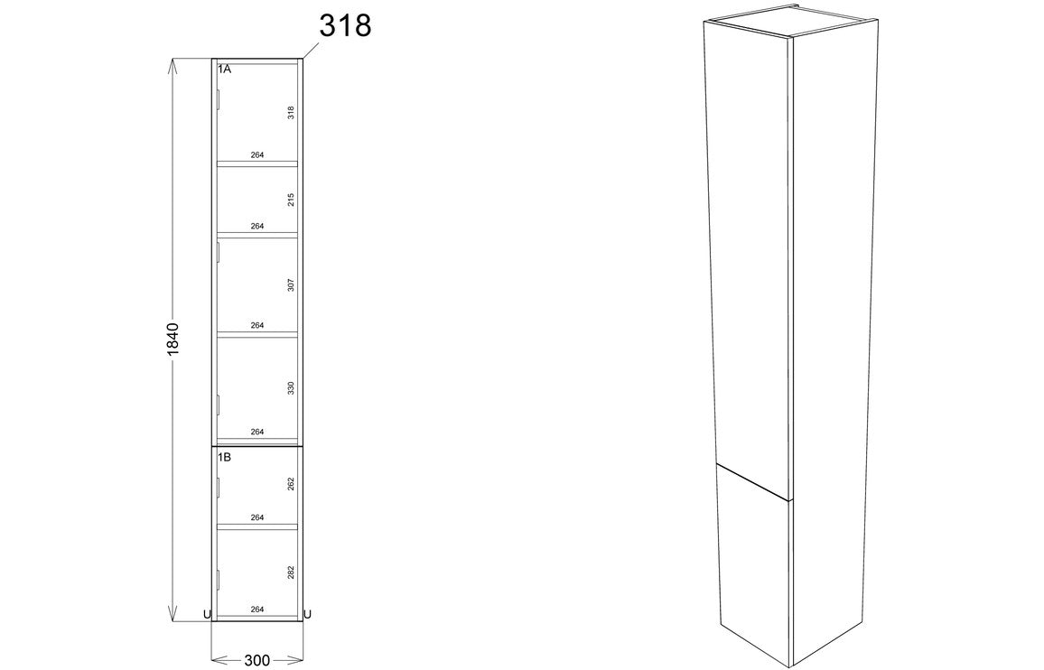 Chablis 300mm 2 Door Tall Unit - Light Grey Gloss