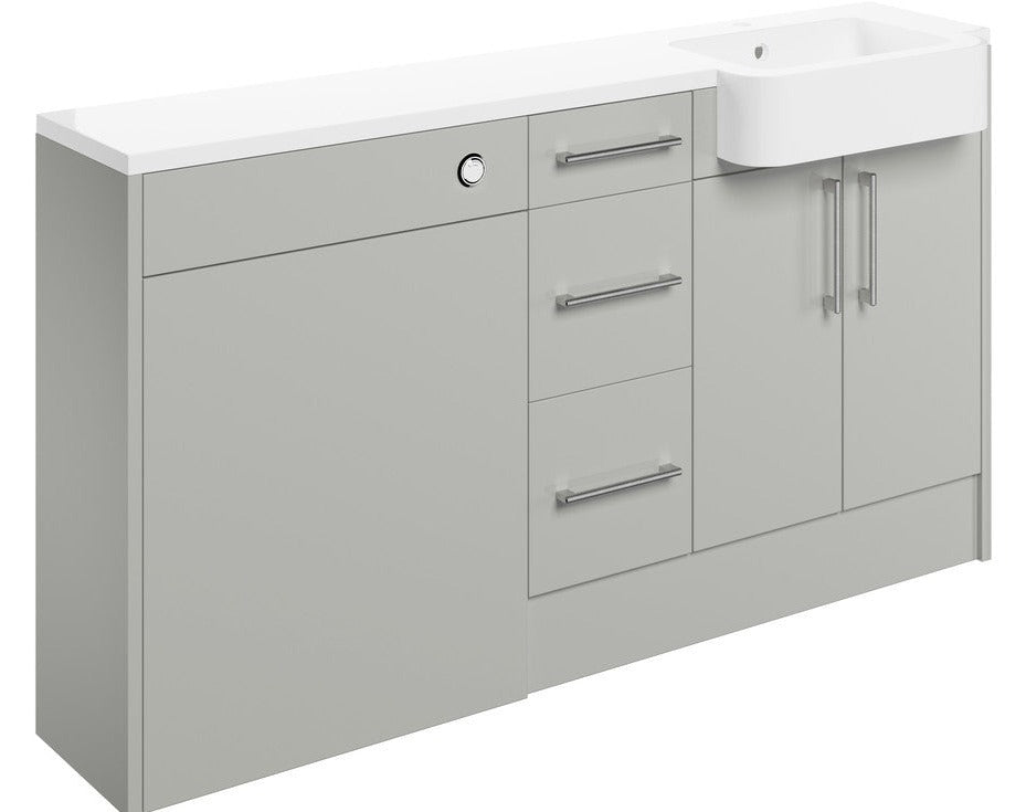 Chablis 1542mm Basin, WC & 3 Drawer Unit Pack - Light Grey Gloss