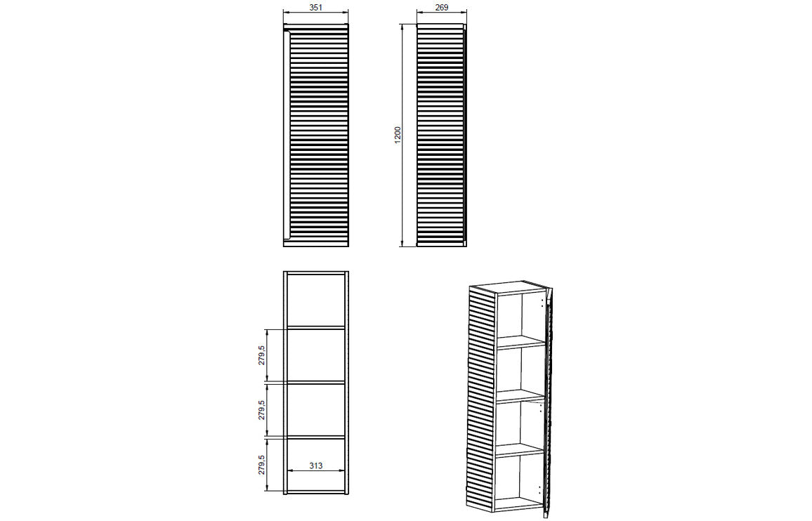 Alexa 350mm Wall Hung 1 Door Tall Unit - Matt Mineral Grey