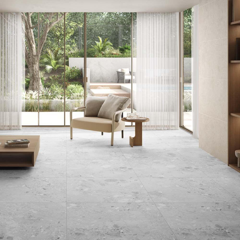 Amaya Terrazzo Grey Matt Porcelain Wall & Floor Tile 900x900mm-Verona-P14814