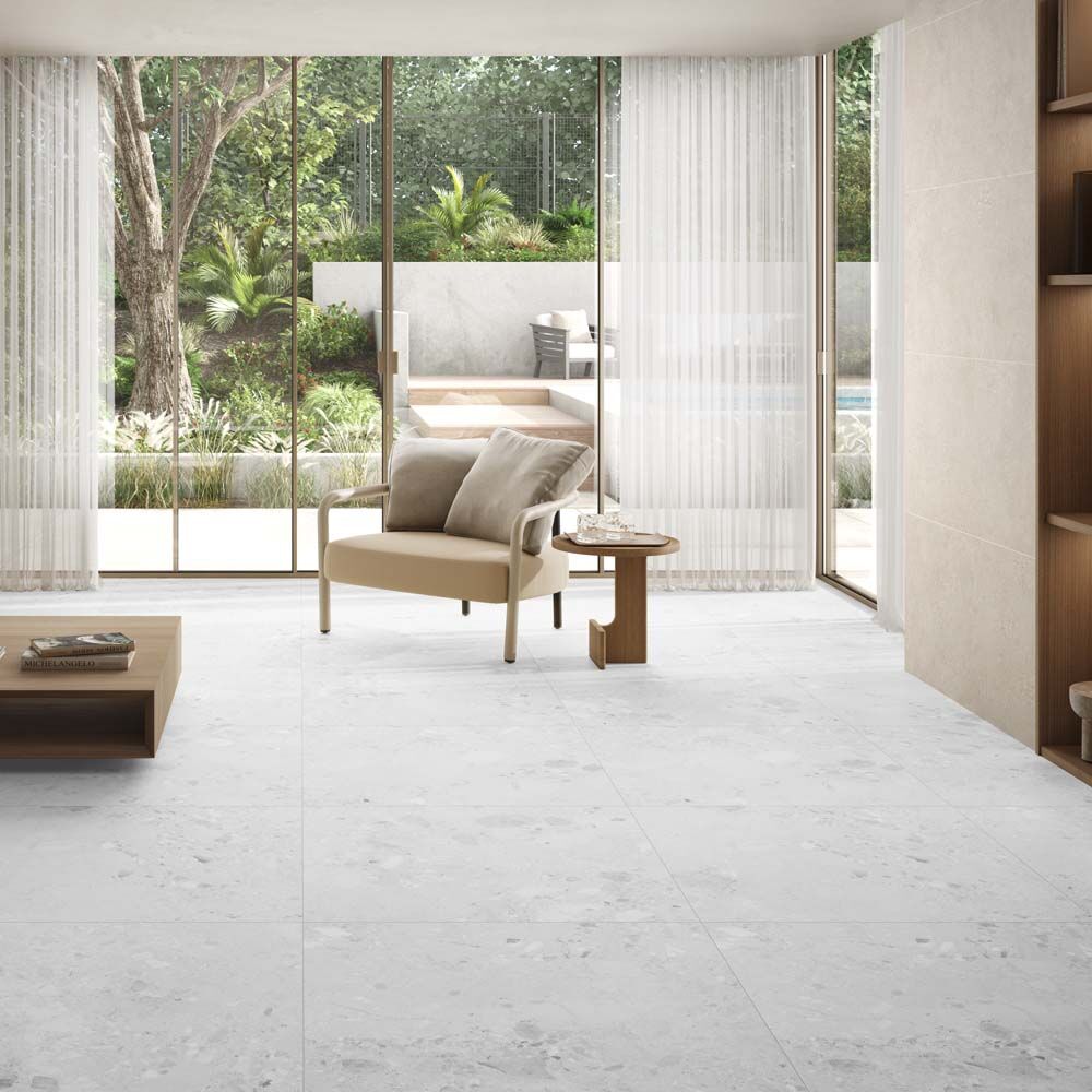Amaya Terrazzo White Matt Porcelain Wall & Floor Tile 900x900mm-Verona-P14813