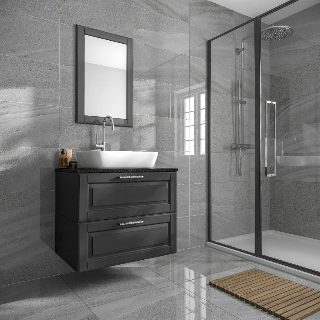 Anderley Dark Grey Polished Glazed Porcelain Wall & Floor Tile 60x60cm-Verona-P10965