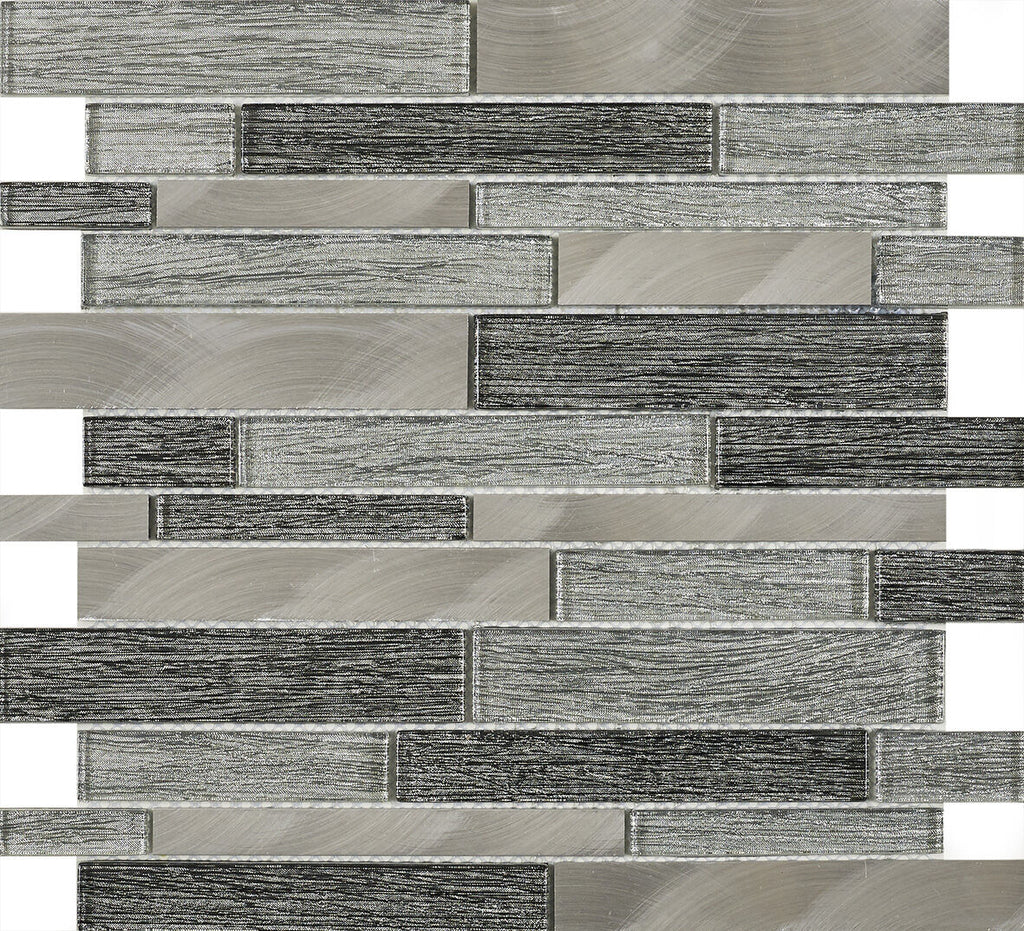 Ashby Grey Glass & Metal Mix Offset Linear Mosaic-Verona-G30224