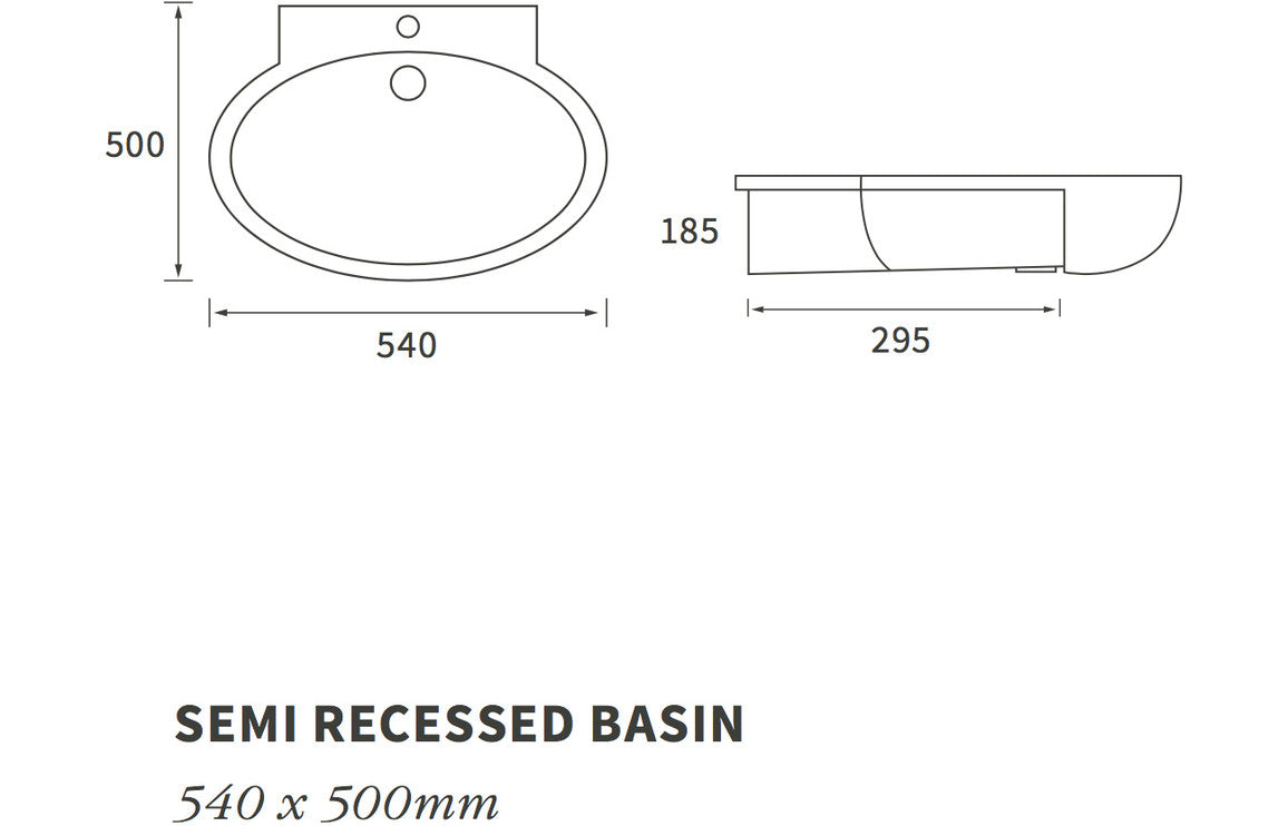 Minnie 540x500mm 1TH Semi Recessed Basin