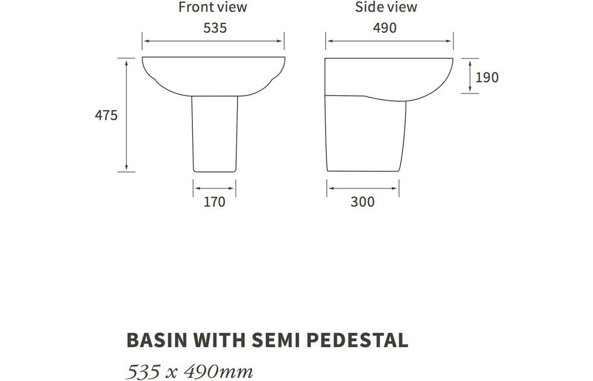 Minnie 535x490mm 1TH Basin & Semi Pedestal