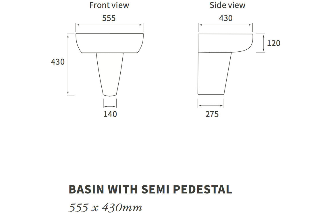 Colleen 555x430mm 1TH Basin & Semi Pedestal