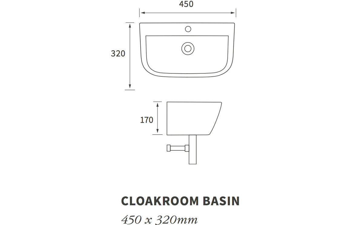 Cerys 450x320mm 1TH Cloakroom Basin & Bottle Trap