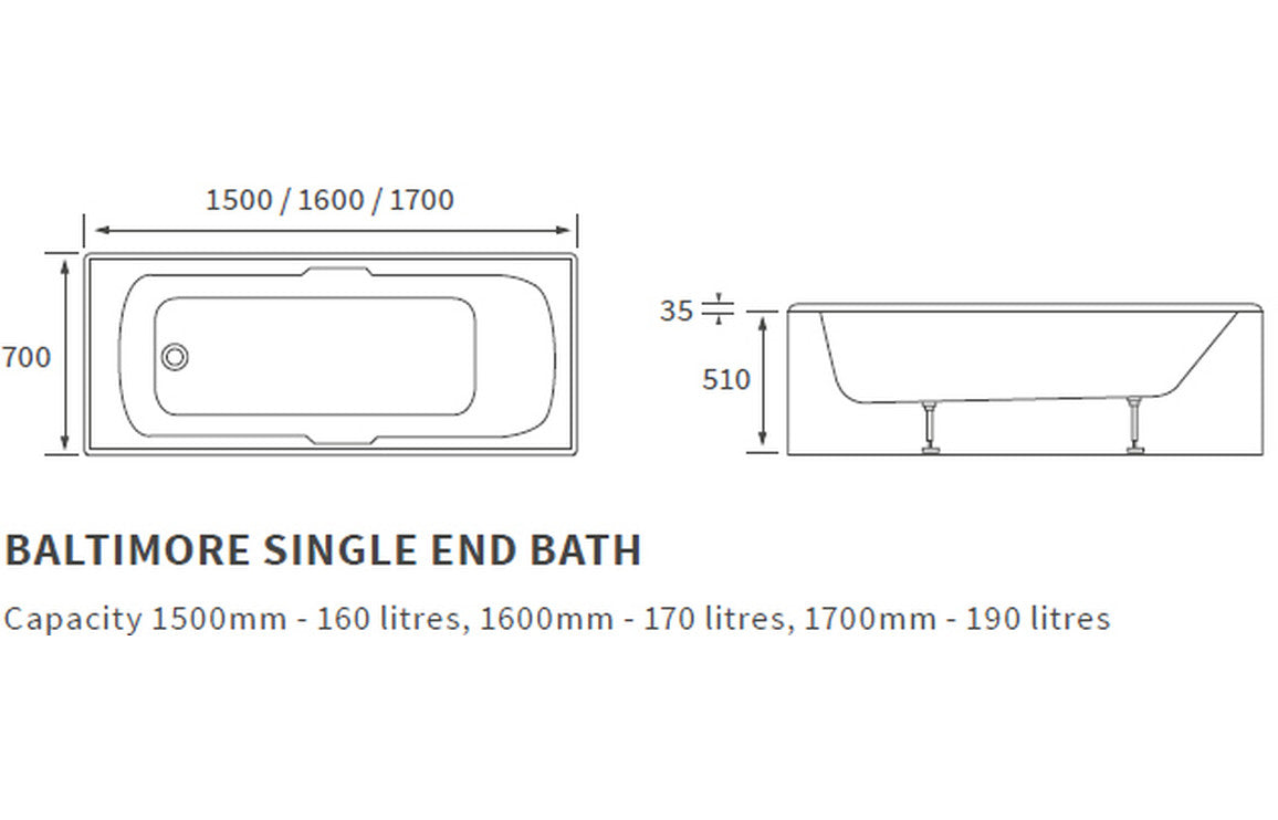 Penrhyn Gripped 1700x700x550mm 0TH Bath w/Legs