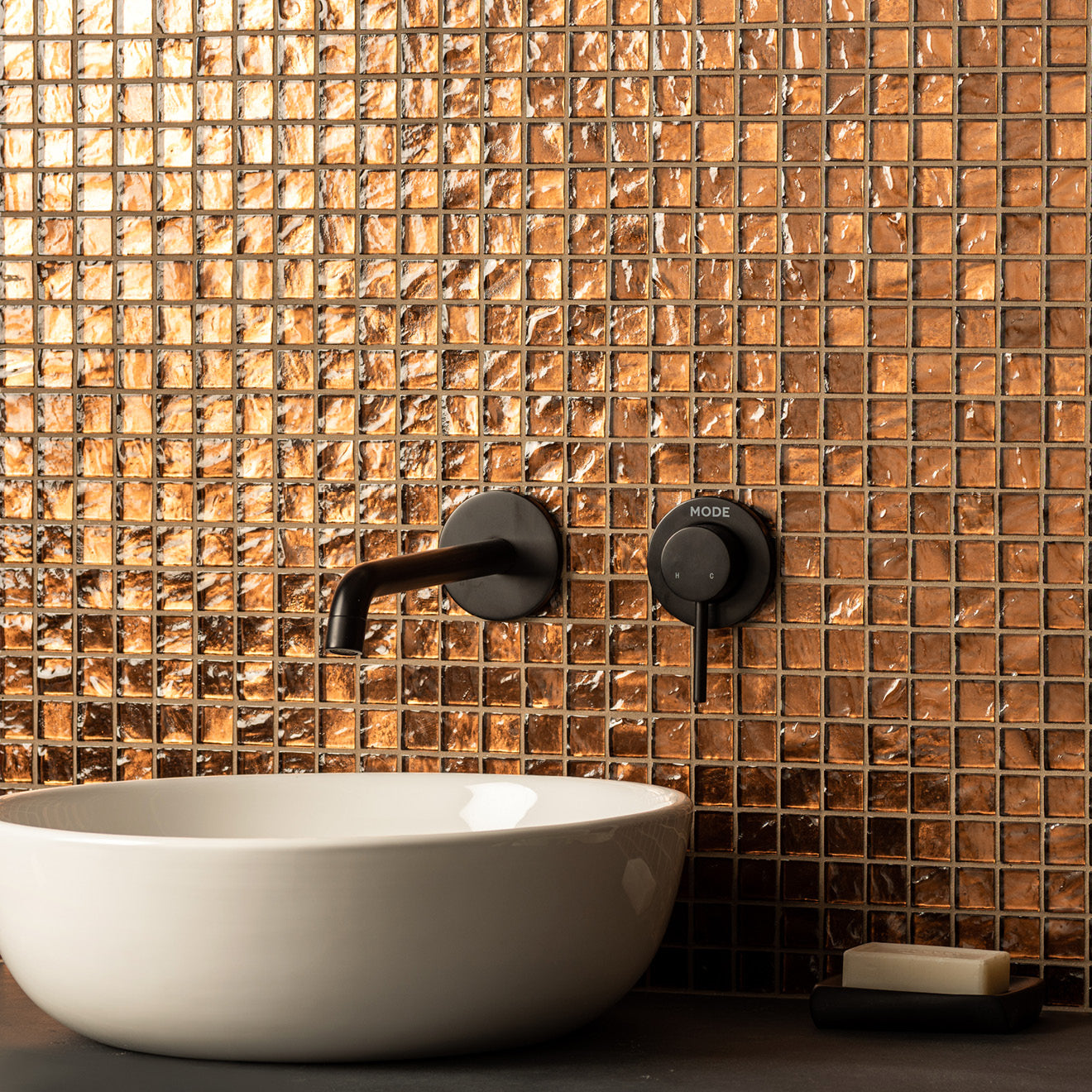 Byzantium Bronze Glass Mosaic Wall Tile 29x29cm