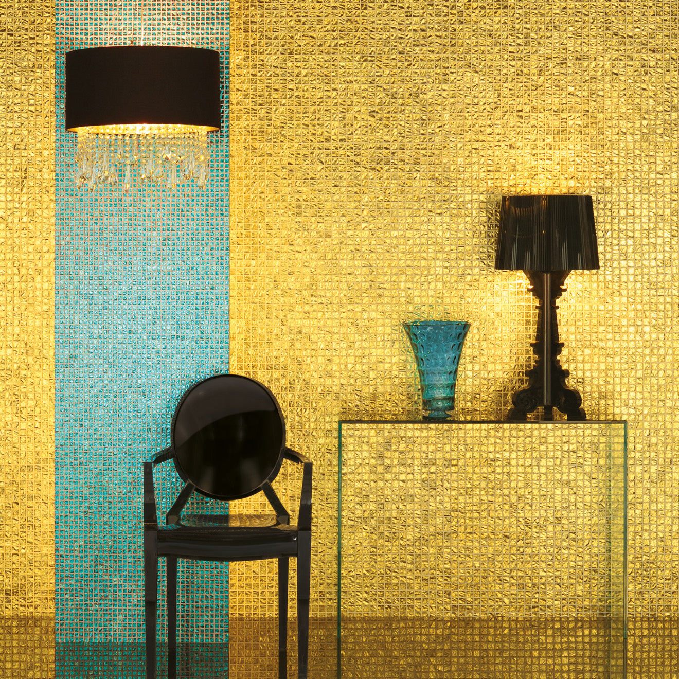 Byzantium Gold Gem Glass Mosaic Wall Tile 30x30cm