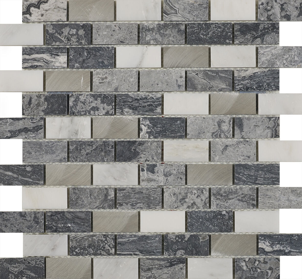 Castell Grey Stone & Metal Mix Brick Mosaic 23x48mm-Verona-G30223