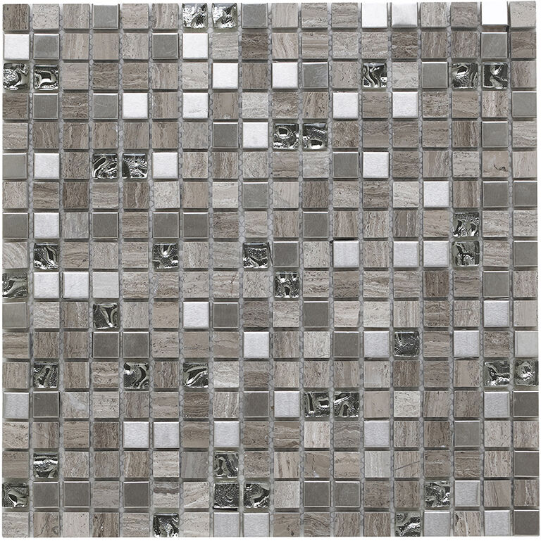 Cedar Grey Glass/Stone/Metal Mix Mosaic 15x15mm-Verona-G30134