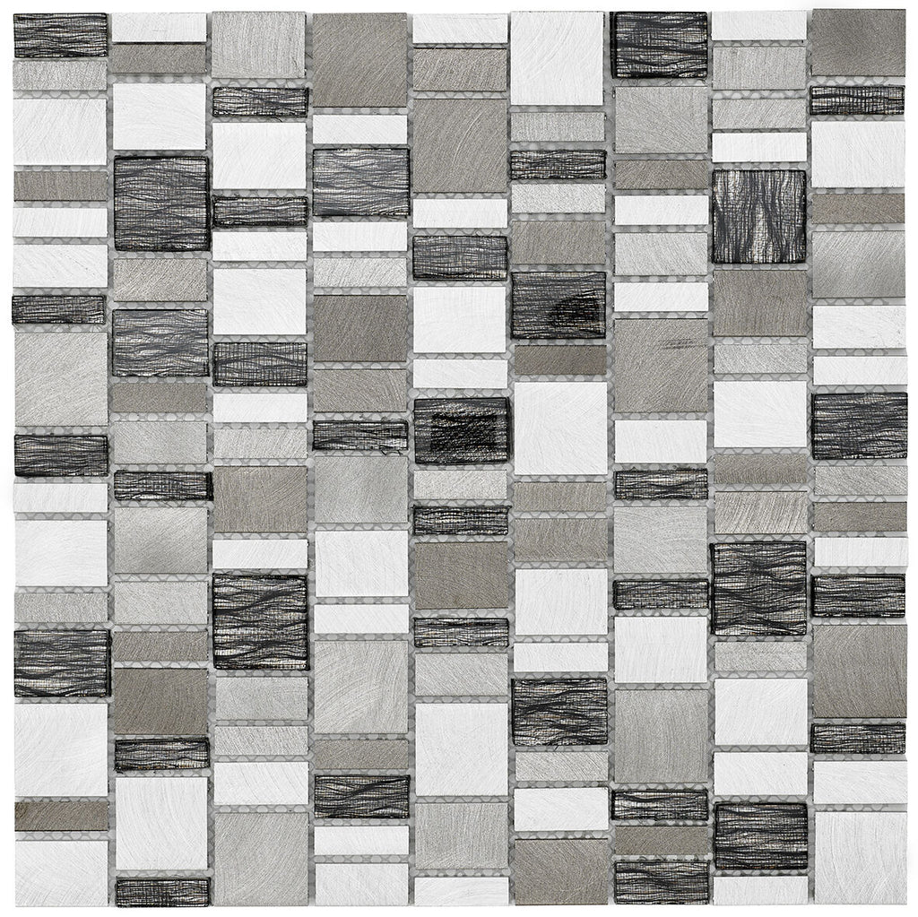 Chrome Copper Glass & Metal Linear Mix Size Mosaic-Verona-G30201