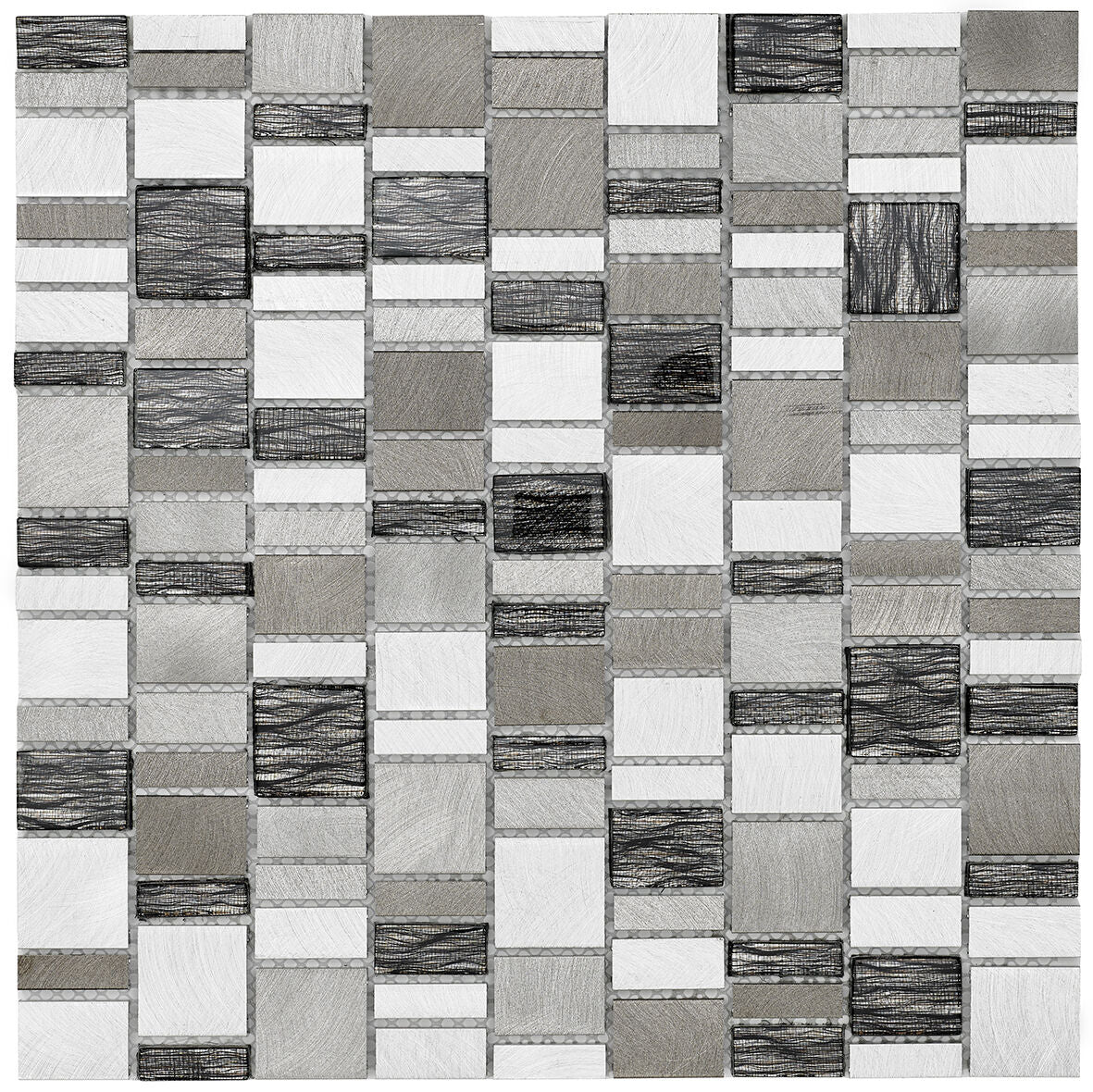 Chrome Copper Glass & Metal Linear Mix Size Mosaic-Verona-G30201