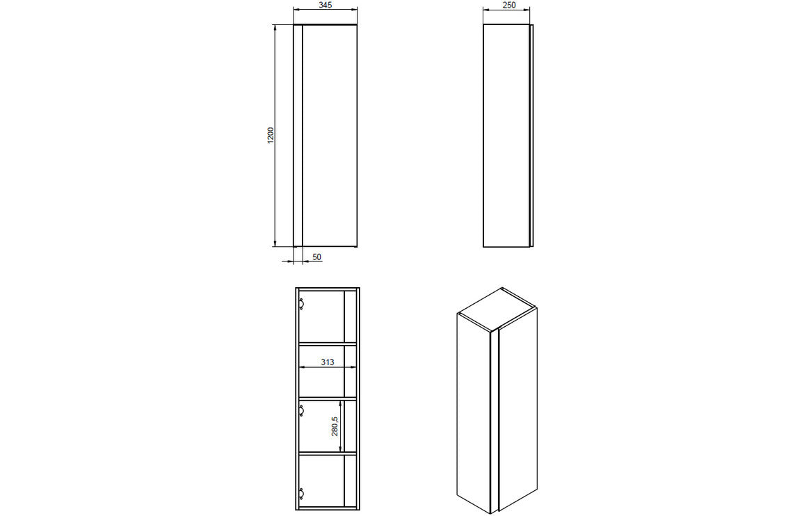 Certified 350mm Wall Hung 1 Door Tall Unit - Matt Black & Glass