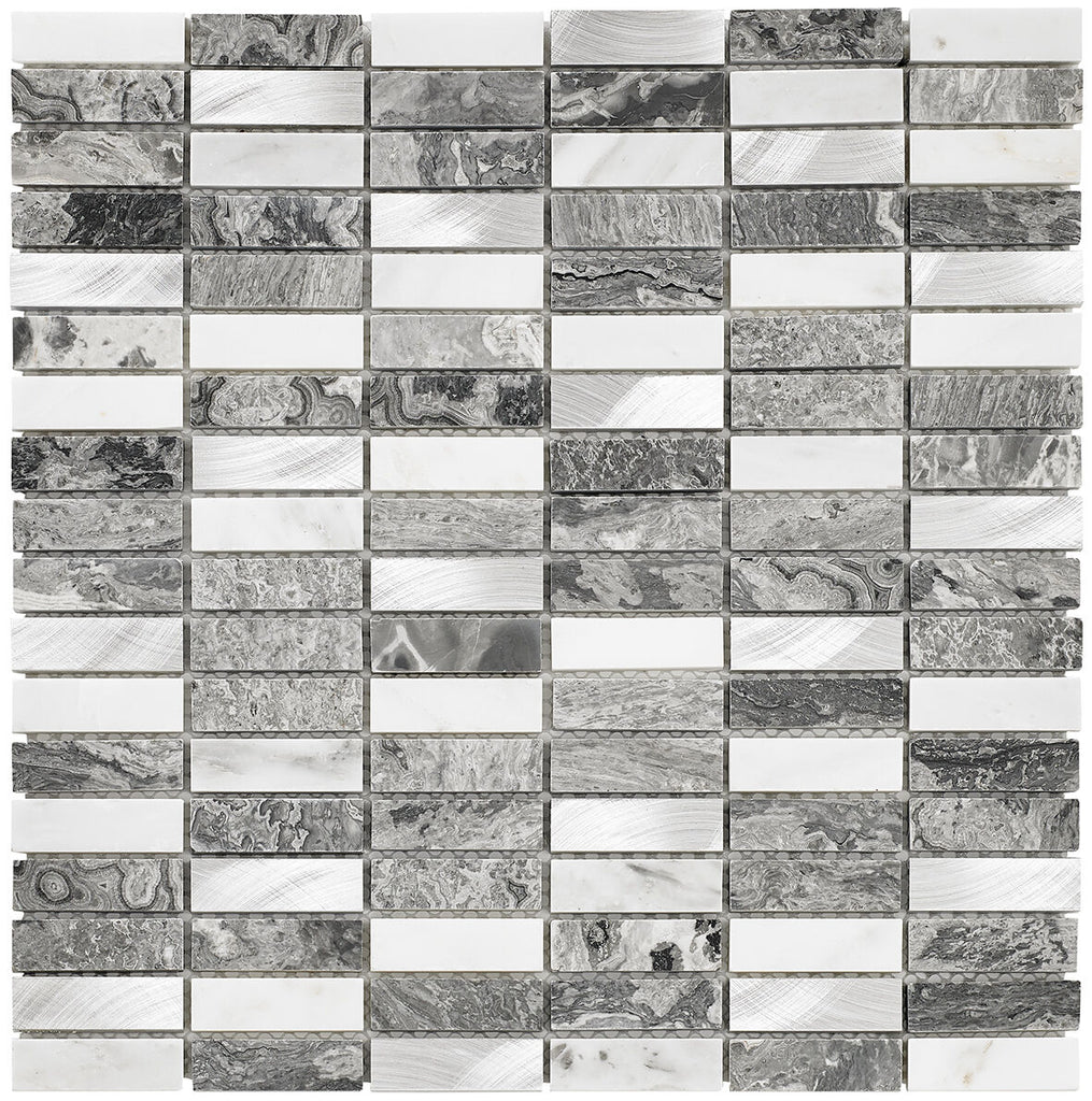Creswell Grey Stone & Metal Mix Linear Mosaic 15x48mm-Verona-G30209