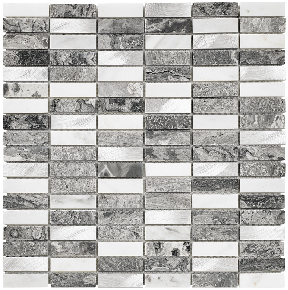 Creswell Grey Stone & Metal Mix Linear Mosaic 15x48mm-Verona-G30209