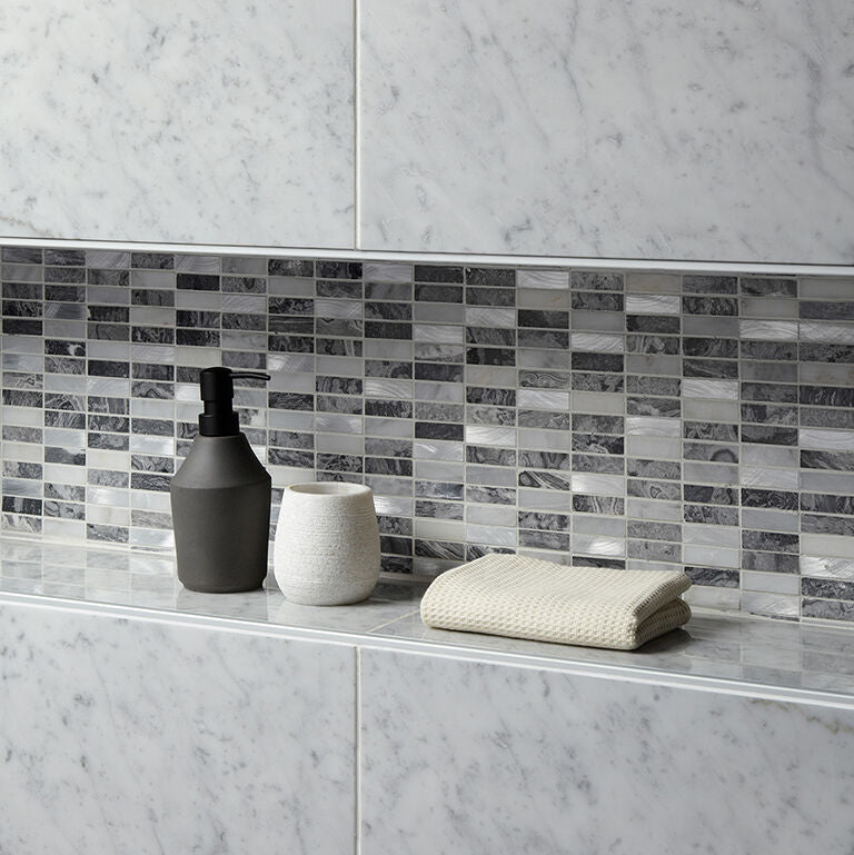 Creswell Grey Stone & Metal Mix Linear Mosaic 15x48mm-Verona-G30209