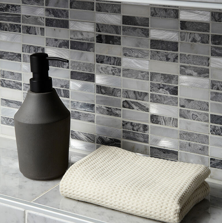 Creswell Grey Stone & Metal Mix Linear Mosaic 15x48mm-Verona-G30209