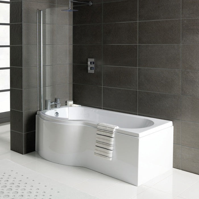 P-Shape 1700x700-850x410mm 0TH Shower Bath, Panel & Screen