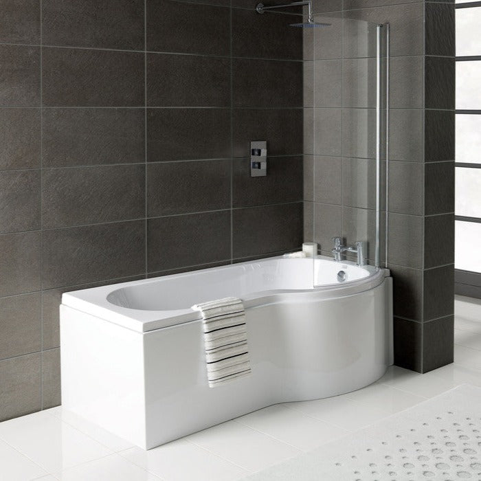 P-Shape 1700x700-850x410mm 0TH Shower Bath, Panel & Screen
