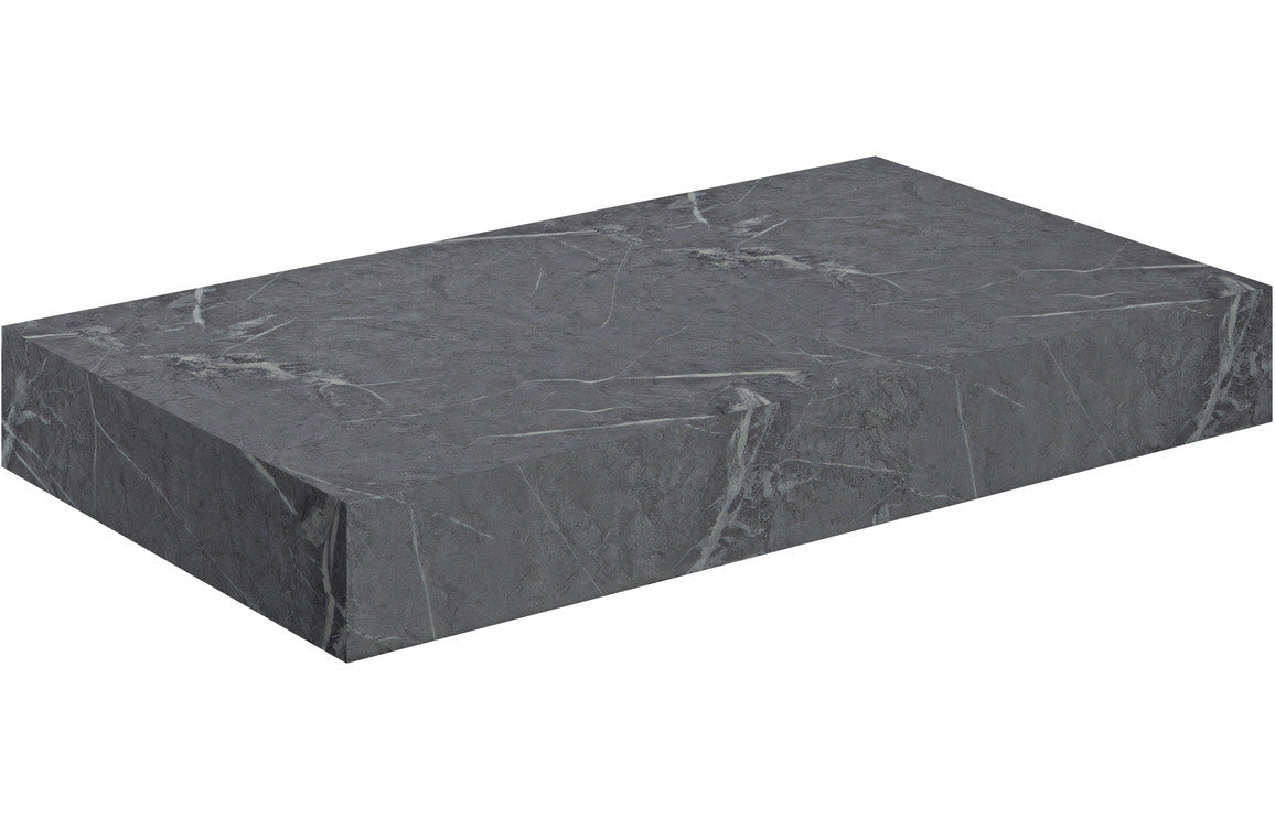 Earth 800mm Wall Hung Grey Marble Basin Shelf & Black Bottle Trap
