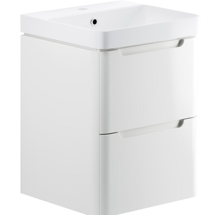 Muscat 500mm 2 Drawer Wall Hung Cloakroom Basin Unit - White Gloss