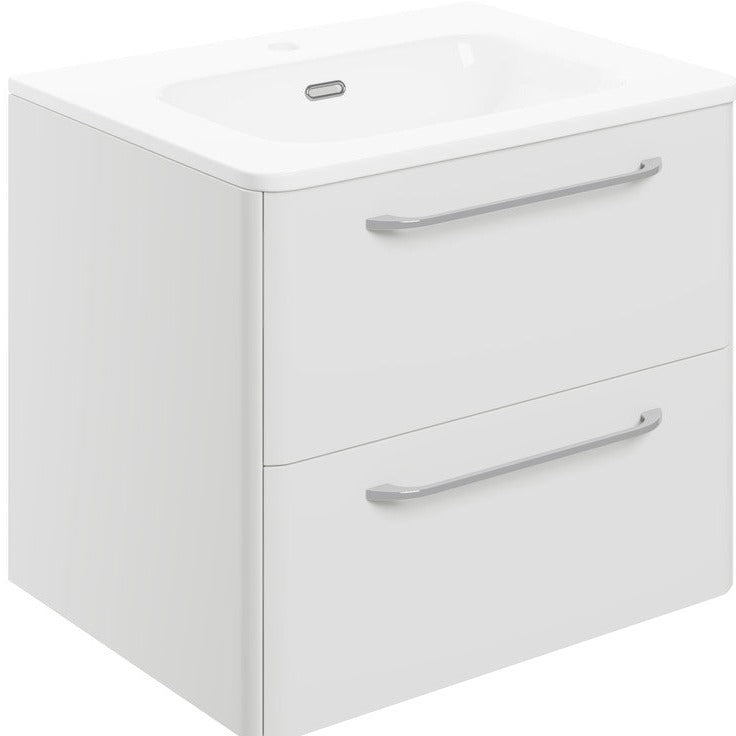 Grossi 610mm 2 Drawer Wall Unit & Basin - White Gloss