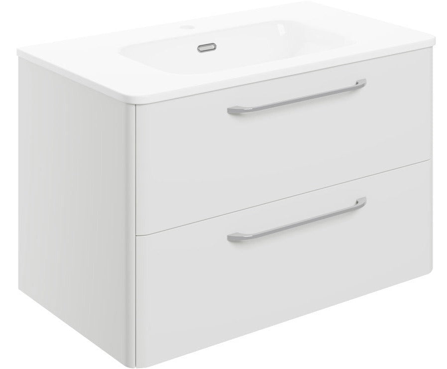 Grossi 810mm 2 Drawer Wall Unit & Basin - White Gloss