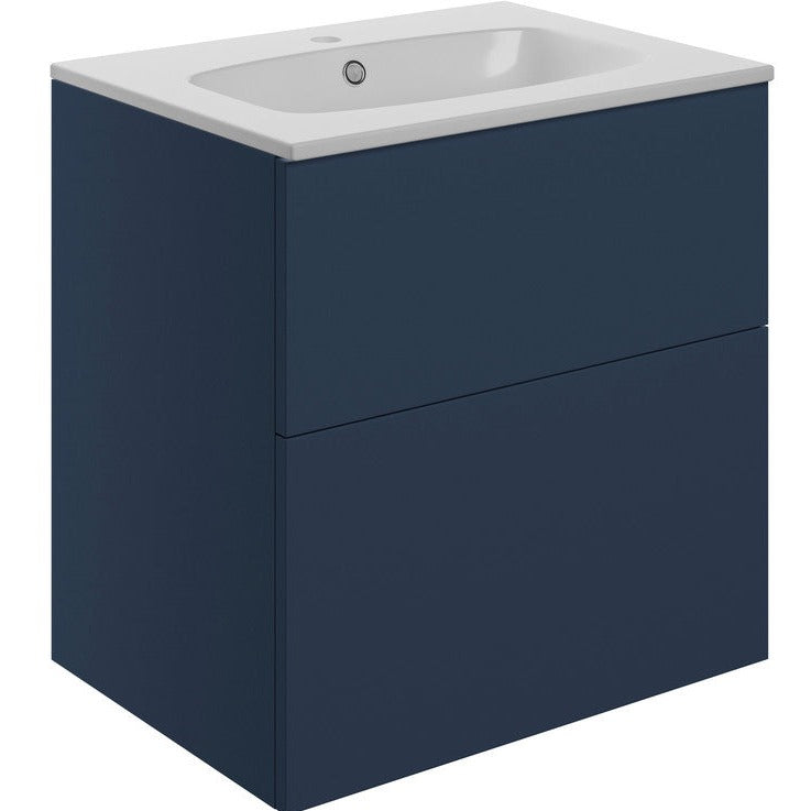 Monastrell 610mm Wall Hung 2 Drawer Basin Unit & Basin - Matt Deep Blue