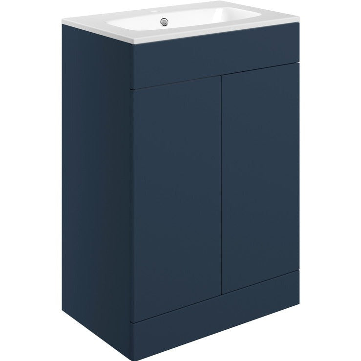 Monastrell 615mm Floor Standing 2 Door Basin Unit & Basin - Matt Deep Blue