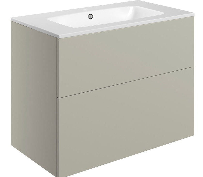 Monastrell 815mm Wall Hung 2 Drawer Basin Unit & Basin - Matt Latte